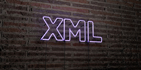 XML -Realistic Neon Sign on Brick Wall background - 3D rendered royalty free stock image. Can be used for online banner ads and direct mailers..