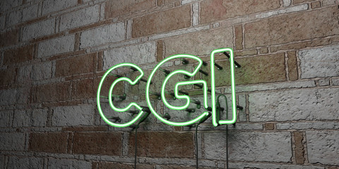 CGI - Glowing Neon Sign on stonework wall - 3D rendered royalty free stock illustration.  Can be used for online banner ads and direct mailers..