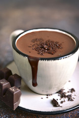 Thick spicy hot chocolate in a cup.