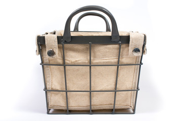 Metal Wire Basket with Cloth Interior and Handles Front View