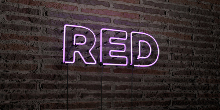 RED -Realistic Neon Sign on Brick Wall background - 3D rendered royalty free stock image. Can be used for online banner ads and direct mailers..
