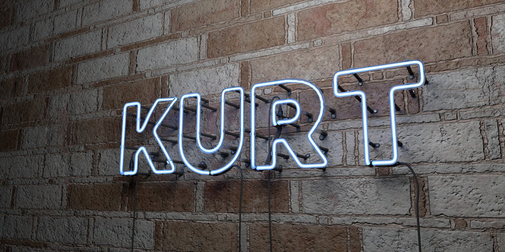 KURT - Glowing Neon Sign on stonework wall - 3D rendered royalty free stock illustration.  Can be used for online banner ads and direct mailers..