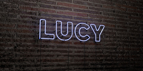 LUCY -Realistic Neon Sign on Brick Wall background - 3D rendered royalty free stock image. Can be used for online banner ads and direct mailers..