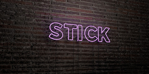 STICK -Realistic Neon Sign on Brick Wall background - 3D rendered royalty free stock image. Can be used for online banner ads and direct mailers..