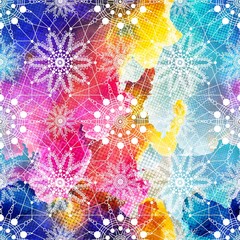Seamless pattern with snowflakes on colorful background. Christmas vintage vector.