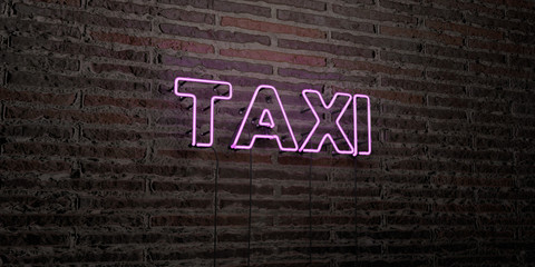 TAXI -Realistic Neon Sign on Brick Wall background - 3D rendered royalty free stock image. Can be used for online banner ads and direct mailers..