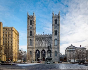 Foto op Plexiglas Basilica of Notre-Dame of Montreal and Place d'Armes - Montreal, Quebec, Canada © diegograndi