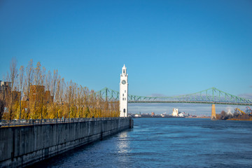 Clock Tower and Jacques Cartier Bridge at Old Port - Montreal, Quebec, Canada