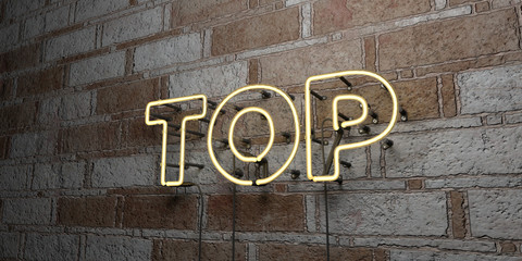 TOP - Glowing Neon Sign on stonework wall - 3D rendered royalty free stock illustration.  Can be used for online banner ads and direct mailers..
