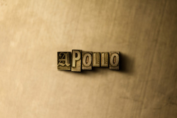 APOLLO - close-up of grungy vintage typeset word on metal backdrop. Royalty free stock - 3D rendered stock image.  Can be used for online banner ads and direct mail.