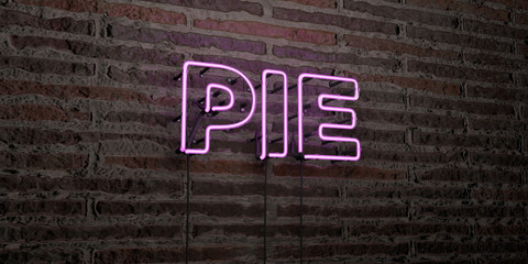 PIE -Realistic Neon Sign on Brick Wall background - 3D rendered royalty free stock image. Can be used for online banner ads and direct mailers..