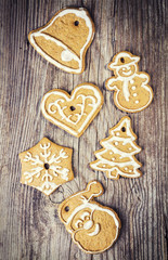 Christmas gingerbread cookies on a wooden table