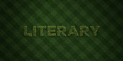 LITERARY - fresh Grass letters with flowers and dandelions - 3D rendered royalty free stock image. Can be used for online banner ads and direct mailers..