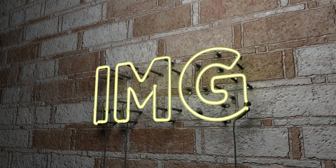 IMG - Glowing Neon Sign on stonework wall - 3D rendered royalty free stock illustration.  Can be used for online banner ads and direct mailers..