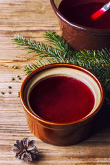 Traditional Christmas red beetroot borsch, top view