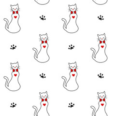 cute lovely black white red cat seamless vector pattern background illustration isolated 