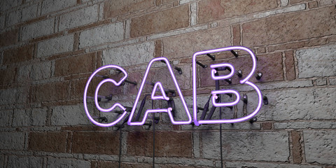CAB - Glowing Neon Sign on stonework wall - 3D rendered royalty free stock illustration.  Can be used for online banner ads and direct mailers..