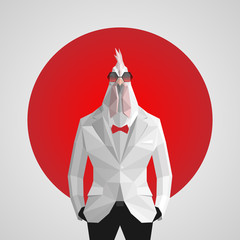 Stylish cock in white jacket .