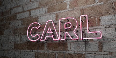 CARL - Glowing Neon Sign on stonework wall - 3D rendered royalty free stock illustration.  Can be used for online banner ads and direct mailers..