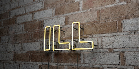 ILL - Glowing Neon Sign on stonework wall - 3D rendered royalty free stock illustration.  Can be used for online banner ads and direct mailers..