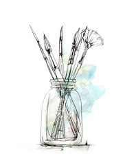 Artist brushes in glass