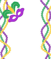 Mardi Gras beads colored frame with a mask, isolated on white background. Mardi Gras template poster. Vector illustration © Lucia Fox