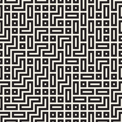 Irregular Maze Lines. Vector Seamless Black and White Pattern.