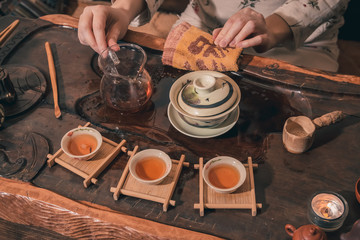 Fototapeta na wymiar tea ceremony is performed by master