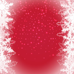 Winter Background with Snow, Greeting Card Template. Vector Snowflakes on Red Background.