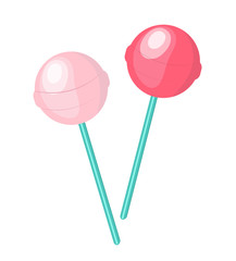 Cute, pink candy lollipop icon, flat design. Isolated on white background. Vector illustration, clip art