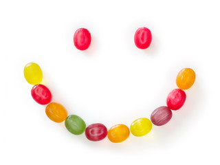 Colored fruit candies in the shape of smiley