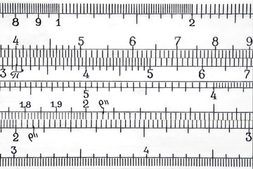Logarithmic scale of the slide rule extremal close up