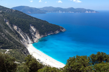 Panoramic View of beautiful Myrtos beach, Kefalonia, Ionian islands, Greece