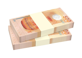 Maldivian rufiyaa bills isolated on white background. 3D illustration.