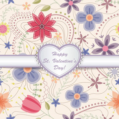 Happy St valentines day card with heart on ribbon