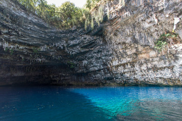 Blue cave Melissani in Kefalonia, Ionian islands, Greece