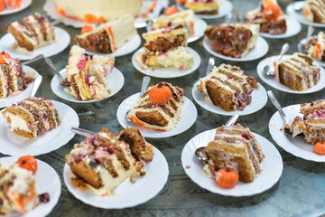 Catering service plate .appetizing sandwiches on plastic sticks rangeSandwiches