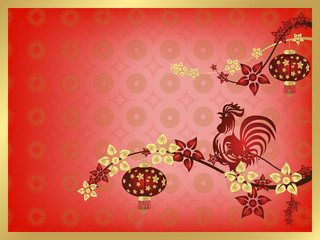 Happy New Year 2017 background on the Chinese calendar. Rooster symbol of the Chinese New Year. It can be used as a poster, postcard, a desktop background, a design element in your Projects. Vector.