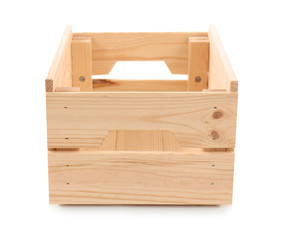 Empty wooden box on white background