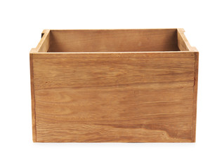 Empty wooden box on white background