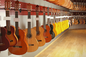 Guitars in music shop