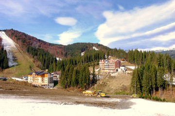 Fototapeta premium Building of modern resort near forest