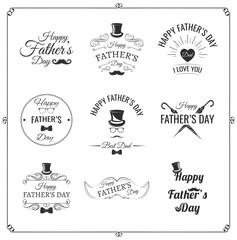 Happy fathers day set. Vector typography. Vintage lettering for greeting cards, banners