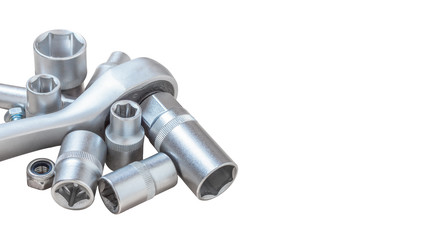 Socket wrenches isolated on white background, toolkit.