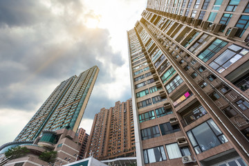 Fototapeta na wymiar low angle view of Hong Kong apartment block in China.