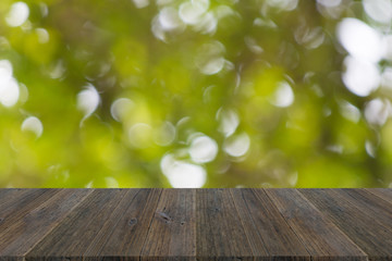Abstract bokeh of nature with wood terrace