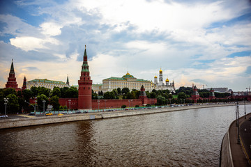 Obraz premium View on the Moscow Kremlin and Kremlin embankment from the Greater Stone Bridge, Moscow, Russia