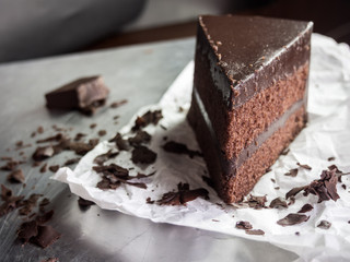 chocolate fudge cake,selective focus