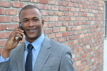 Smart man smiley businessman calling by phone 