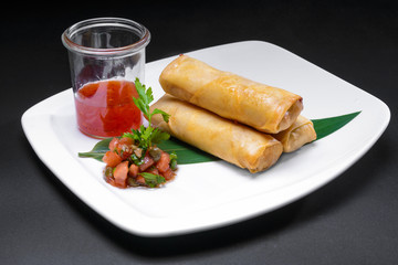 Korean rolls with pork and vegetables